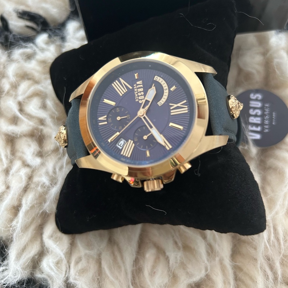 Versace Watch NWT in the box. Blue and Gold Gorgeous classic style!
